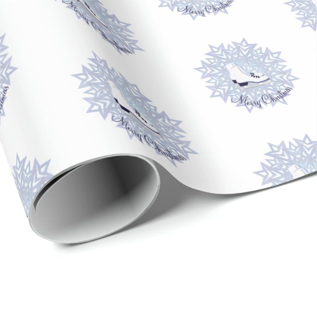 Merry Christmas Ice Skates Snowflake Design  Wrapping Paper (Roll Corner)