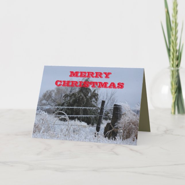 Merry Christmas Icy Kansas Fence  Greeting Card (Front)