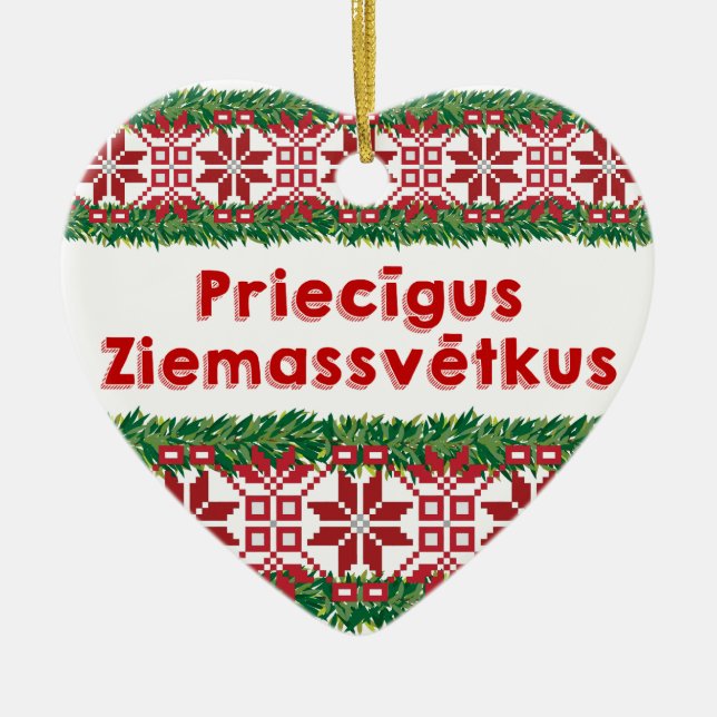 Merry Christmas II Priecīgus Ziemassvētkus Ceramic Tree Decoration (Front)