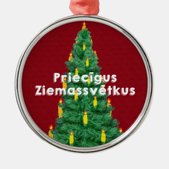 Merry Christmas III Priecīgus Ziemassvētkus Metal Tree Decoration (Front)