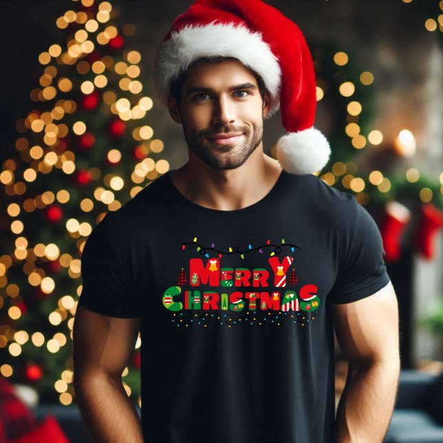 Merry Christmas: Illuminated Joy in Typography  T-Shirt (Creator Uploaded)