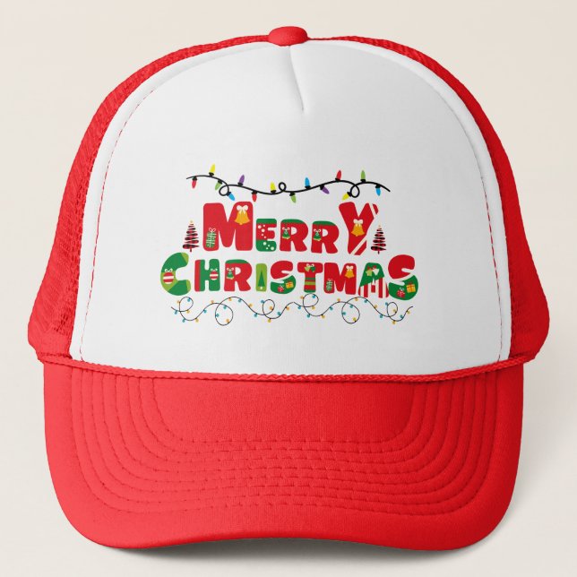 Merry Christmas: Illuminated Joy in Typography  Trucker Hat (Front)