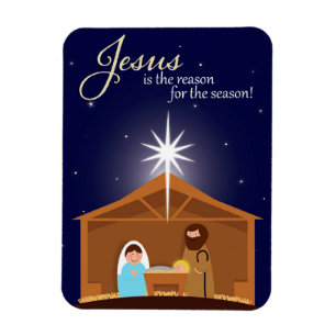 Merry Christmas Illustrated Nativity Scene Magnet