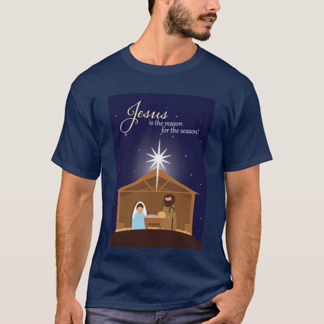 Merry Christmas Illustrated Nativity Scene T-Shirt (Front)