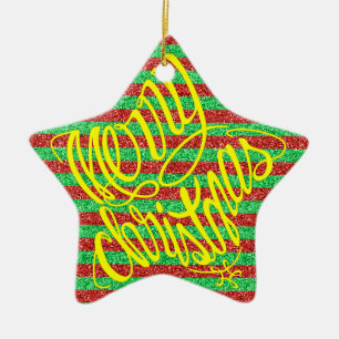 Merry Christmas in 8 langs and Happy Holiday Ceramic Tree Decoration