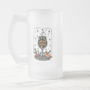 Merry Christmas in a Wine Glass  Frosted Glass Beer Mug