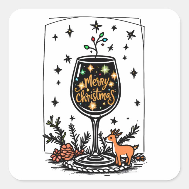 Merry Christmas in a Wine Glass  Square Sticker (Front)
