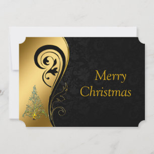 Merry Christmas in black and gold Holiday Card