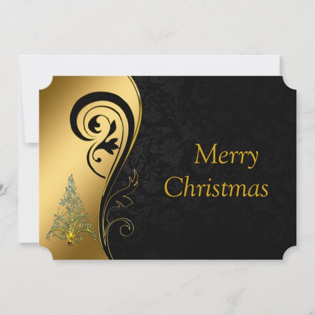 Merry Christmas in black and gold Holiday Card (Front)
