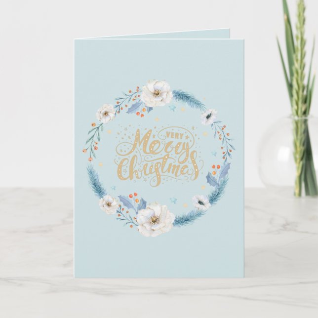 Merry Christmas in Blue Holiday Card (Front)