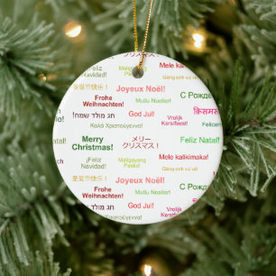 Merry Christmas in Different World Languages Ceramic Tree Decoration