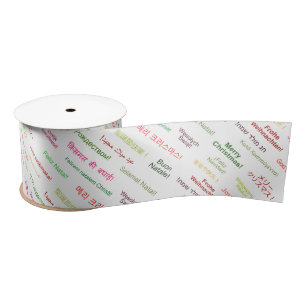 Merry Christmas in Different World Languages Satin Ribbon