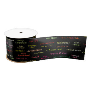 Merry Christmas in Different World Languages Satin Ribbon
