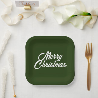 Merry Christmas in Forest/Dark Green Paper Plate