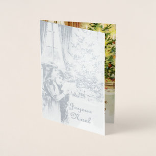 Merry Christmas in French -luxury silver Foil Card
