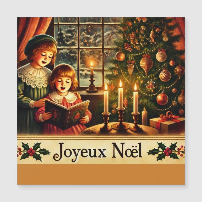 Merry Christmas in French - magnetic  card (Front)