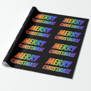 "MERRY CHRISTMAS!" in Fun Rainbow Text Wrapping Paper
