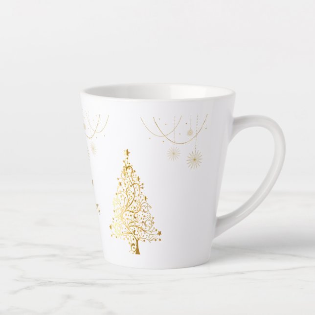 Merry Christmas in Gold  Latte Mug (Right)