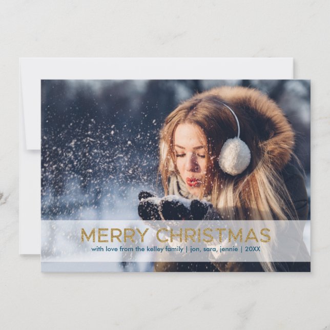 Merry Christmas in Gold, Single Photo Holiday Card (Front)