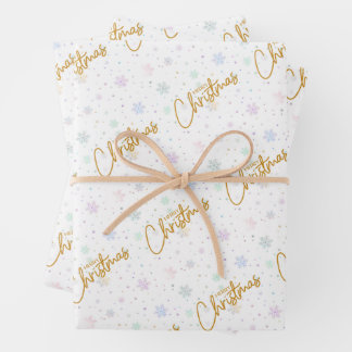 Merry Christmas in Gold with Snowflake Wrapping Paper Sheet