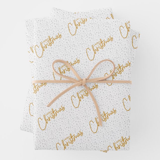 Merry Christmas in Gold Wrapping Paper Sheet (In situ)