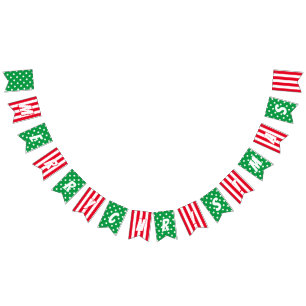 Merry Christmas in Green and Red and White Pattern Bunting