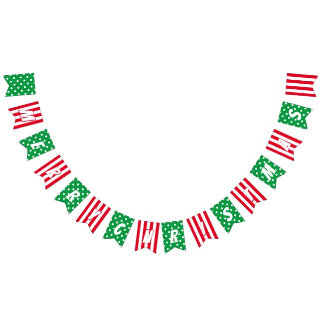 Merry Christmas in Green and Red and White Pattern Bunting (All)