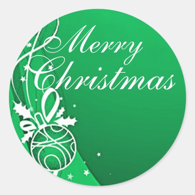 MERRY CHRISTMAS in GREEN by SHARON SHARPE Classic Round Sticker (Front)