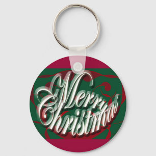 Merry Christmas in Green Keychain