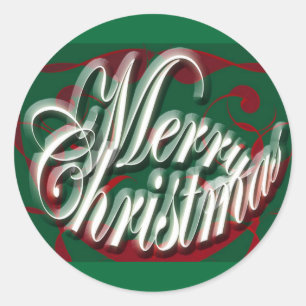 Merry Christmas in Green Stickers