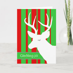 Merry Christmas in Icelandic, White Deer Stripes Holiday Card