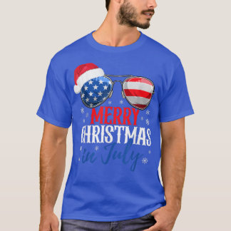 Merry Christmas In July American Flag Santa Claus T-Shirt