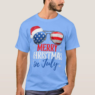 Merry Christmas In July American Flag Santa Claus  T-Shirt