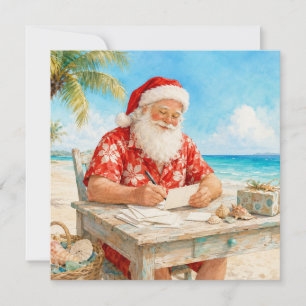 Merry Christmas in July at beach with Santa Holiday Card