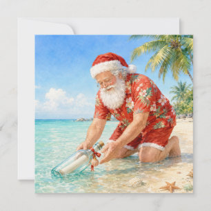 Merry Christmas in July at beach with Santa Holiday Card