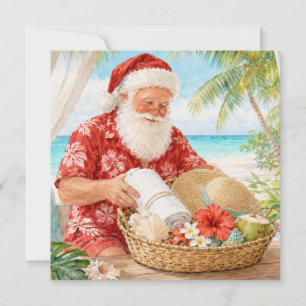 Merry Christmas in July at beach with Santa Holiday Card