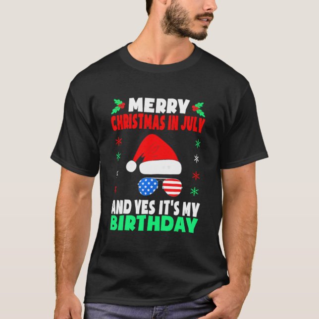 Merry Christmas In July Birthday Party Born - Spec T-Shirt (Front)
