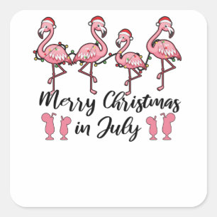 Merry Christmas In July Flamingo Christmas Summer Square Sticker