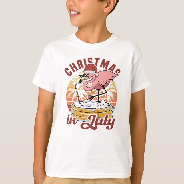 Merry Christmas In July Flamingo Christmas Summer T-Shirt (Front)