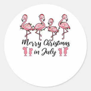 Merry Christmas In July Flamingo Summer Cocktail Classic Round Sticker