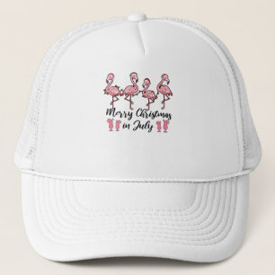 Merry Christmas In July Flamingo Summer Cocktail Trucker Hat