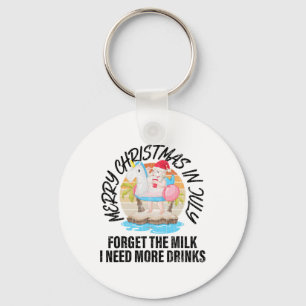 Merry Christmas In July Funny Santa Hawaiian Beach Key Ring