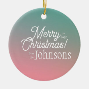 Merry Christmas in July Pink Green Ombre Ceramic Tree Decoration