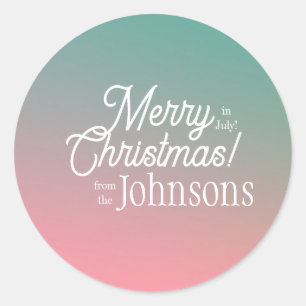 Merry Christmas in July Pink Green Ombre Classic Round Sticker