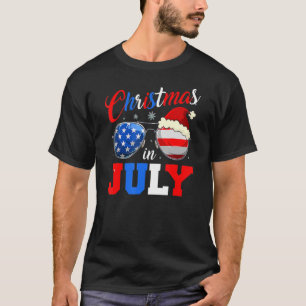Merry Christmas In July Santa Hat Sunglasses Xmas  T-Shirt