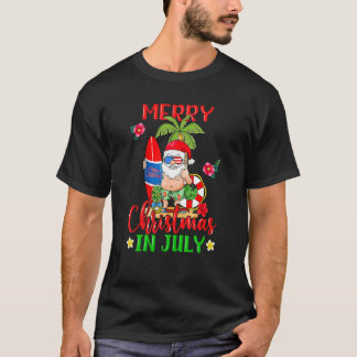 Merry Christmas In July Santa Surfing Surfer Hawai T-Shirt