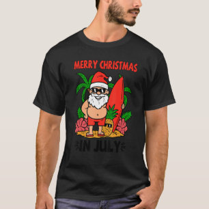 Merry Christmas in July Summer Santa Vibes Beach V T-Shirt