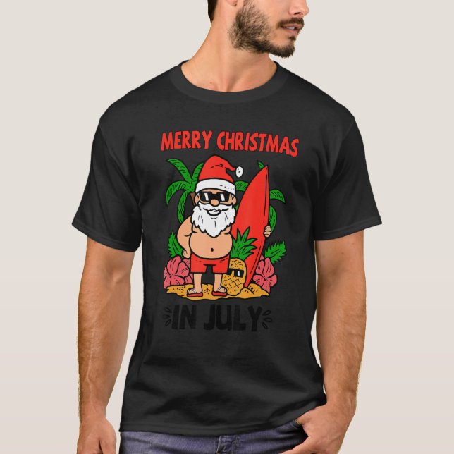 Merry Christmas in July Summer Santa Vibes Beach V T-Shirt (Front)