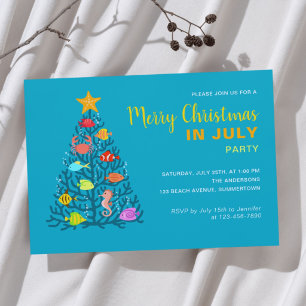 Merry Christmas in July Tropical Coral Tree Fishes Invitation