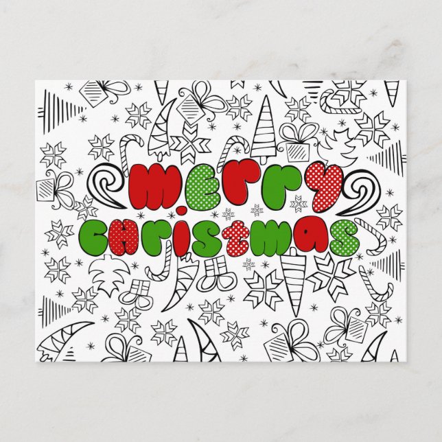 "Merry Christmas" in kid's drawnings style Holiday Postcard (Front)